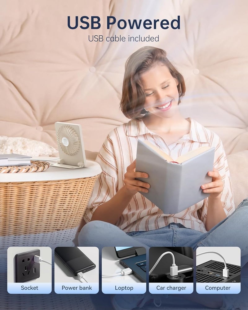 TriPole Mini Desk Fan USB Powered Portable Fan Small Personal Fan 3 Speeds Strong Airflow Table Fan for Travel Home Office Bedroom Desktop, 3.3ft Cable (No Battery, Beige) - Image 4